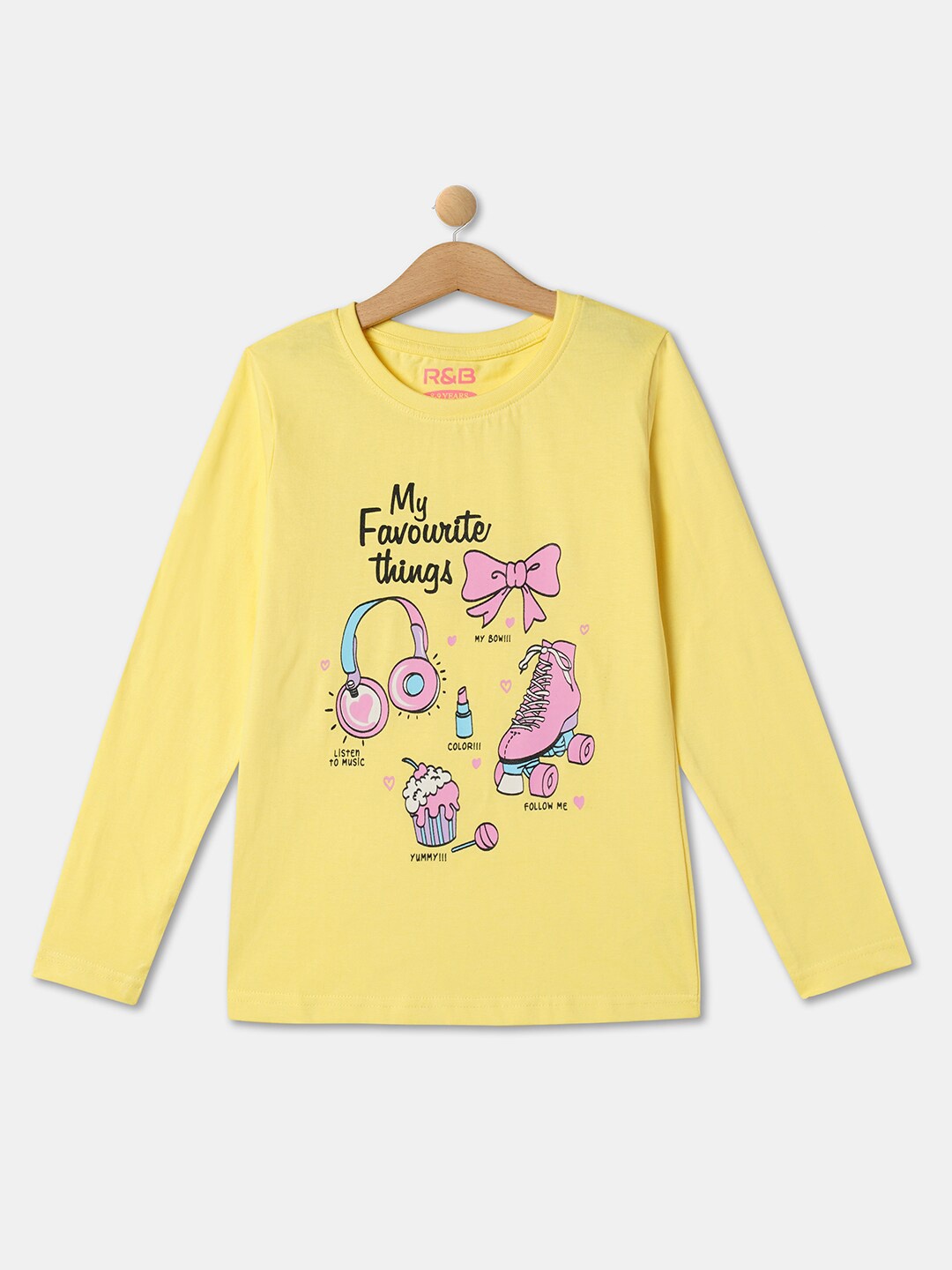 

R&B Girls Graphic Printed Cotton T-shirt, Yellow