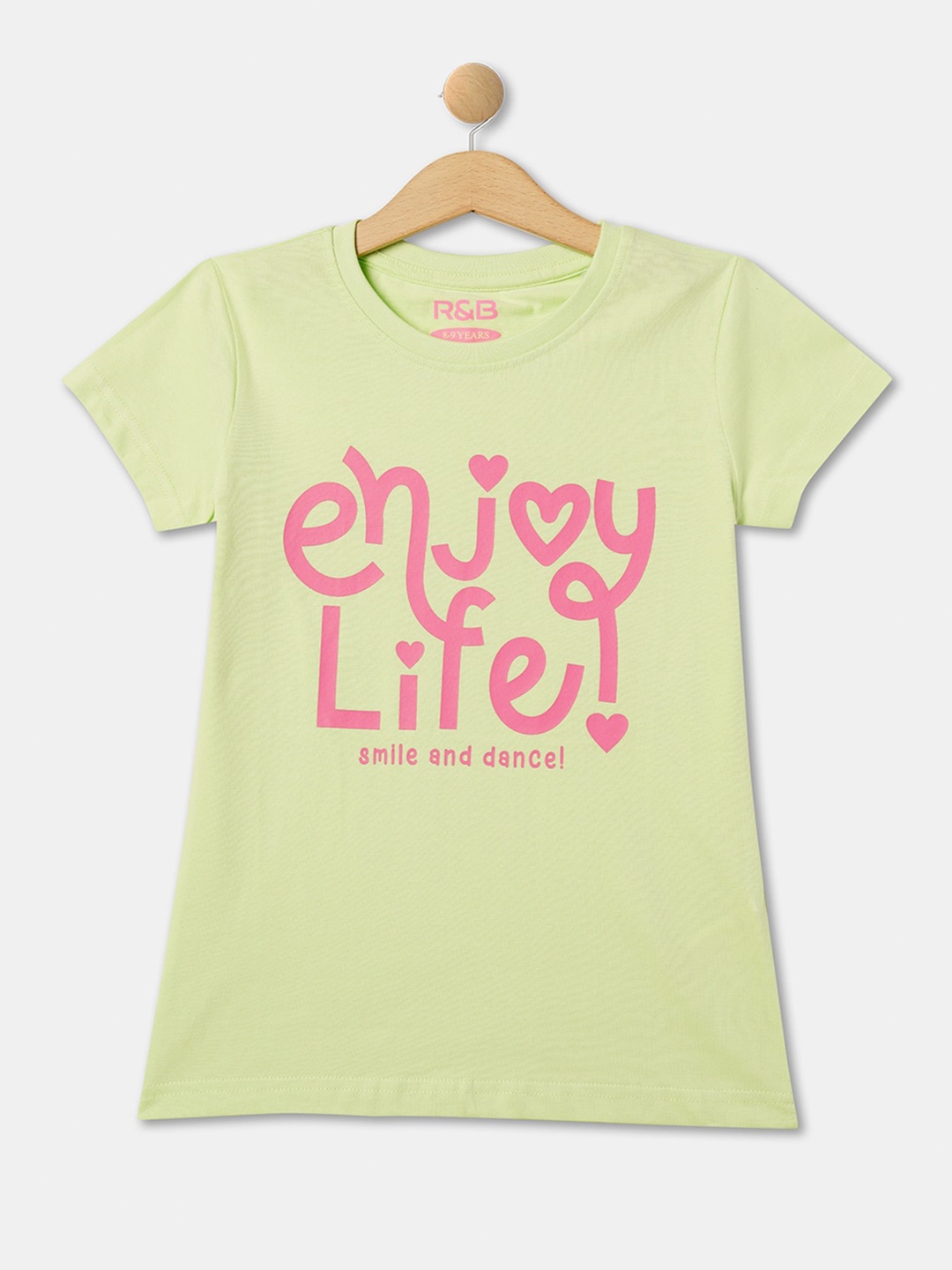 

R&B Girls Typography Printed Cotton T-shirt, Green
