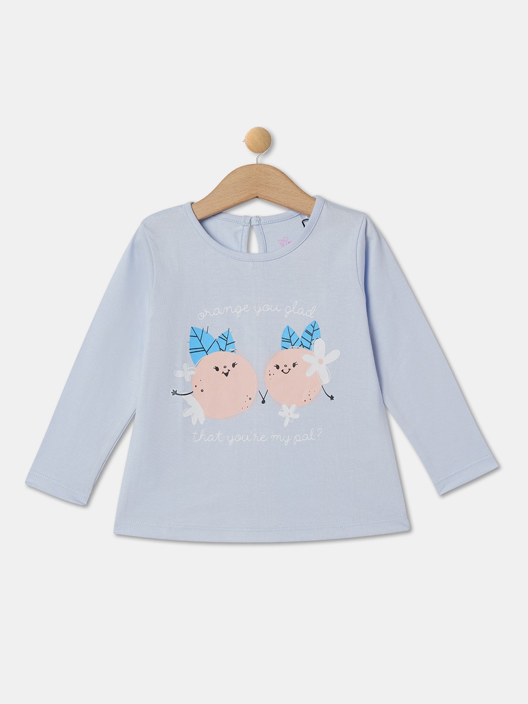

R&B Infants Girls Graphic Printed Cotton T-shirt, Blue