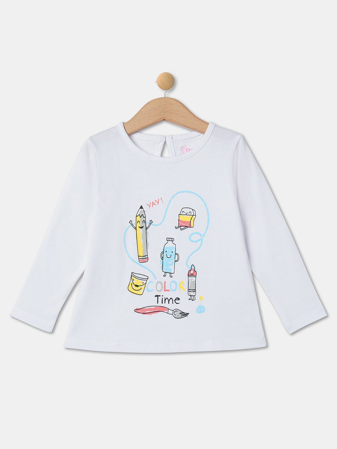 

R&B Girls Graphic Printed Round Neck Cotton Top, White