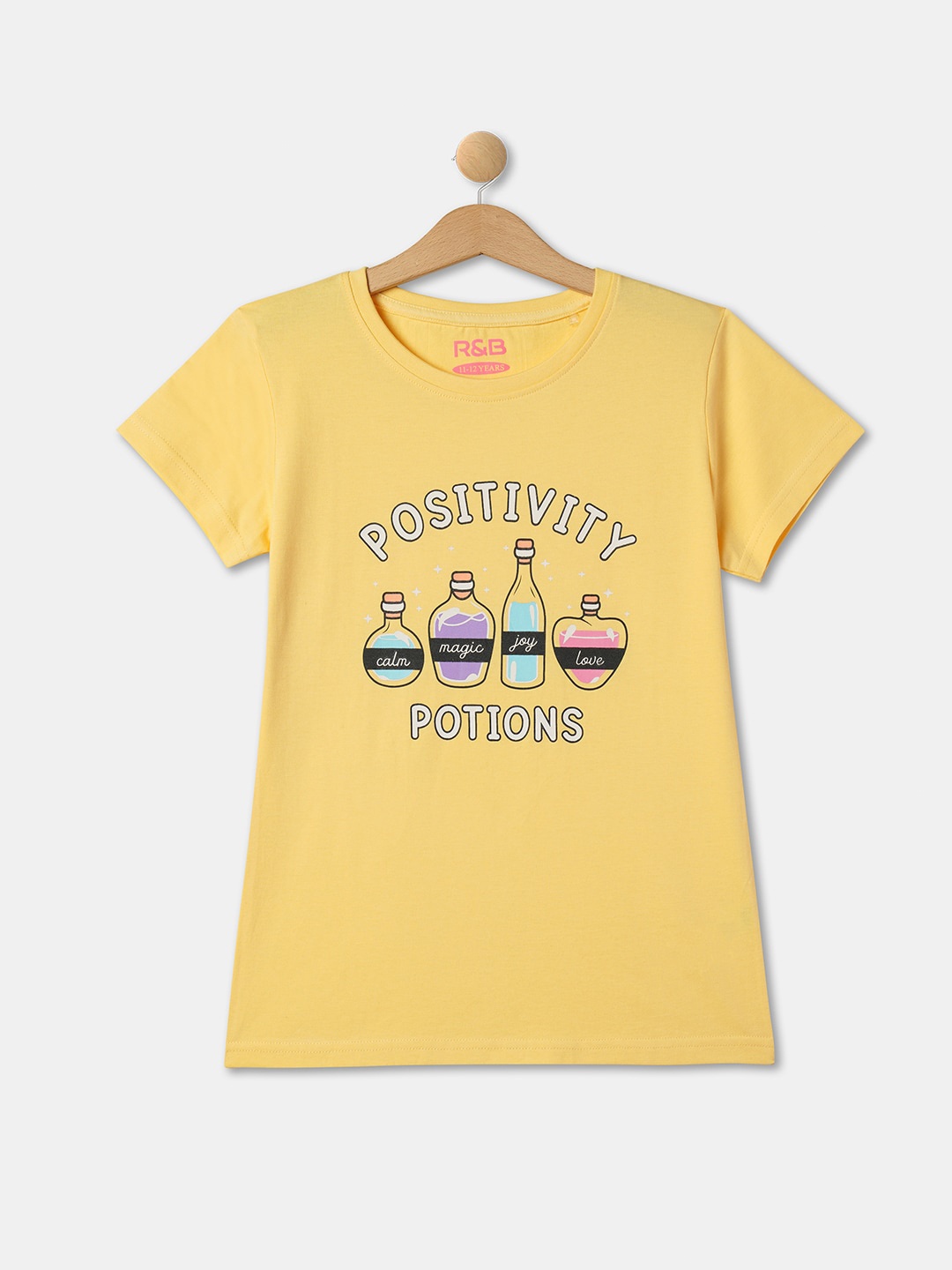 

R&B Girls Typography Printed Regular Fit Pure Cotton Casual T-shirt, Yellow