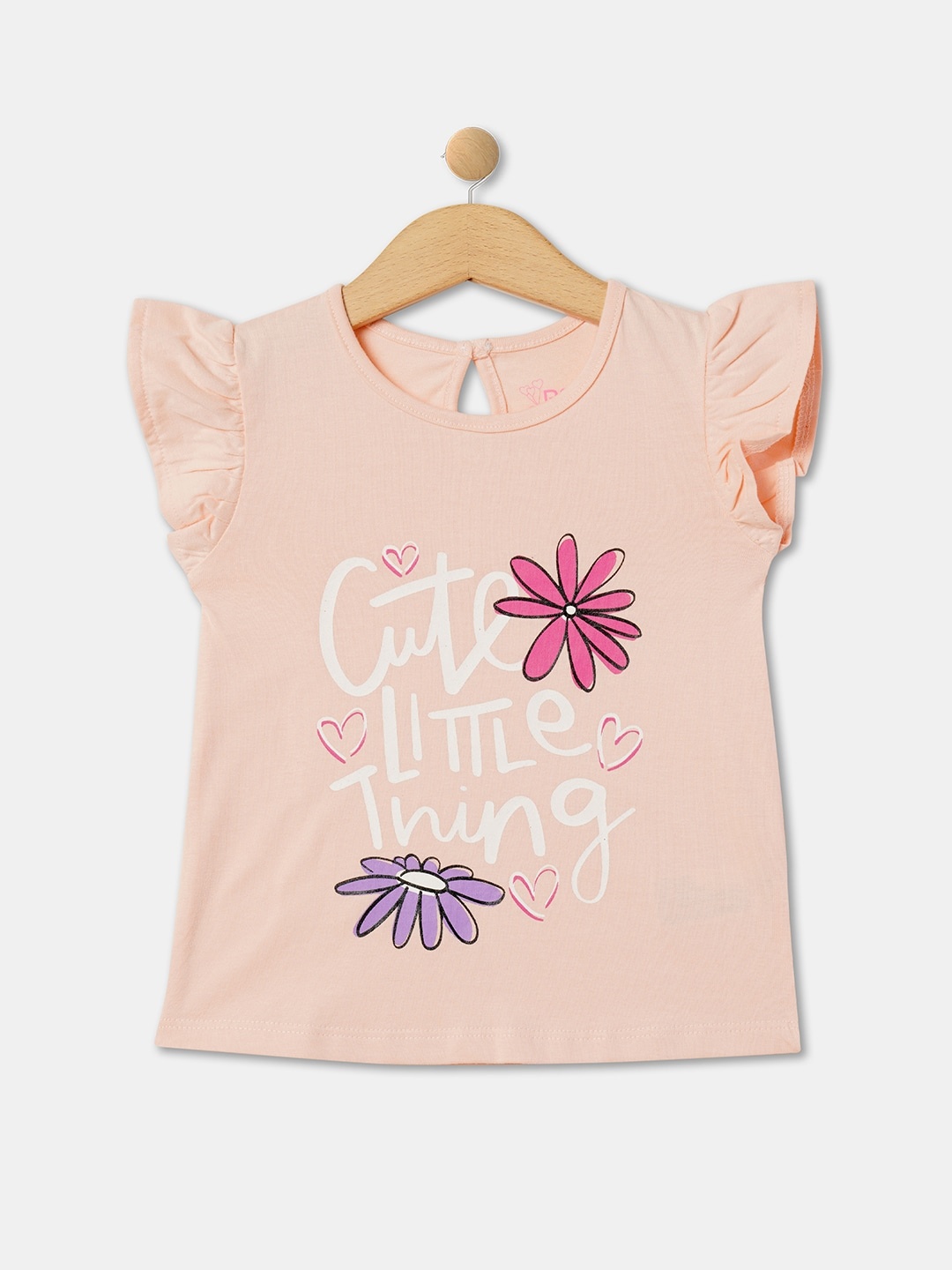 

R&B Infants Girls Typography Printed Cotton Top, Peach