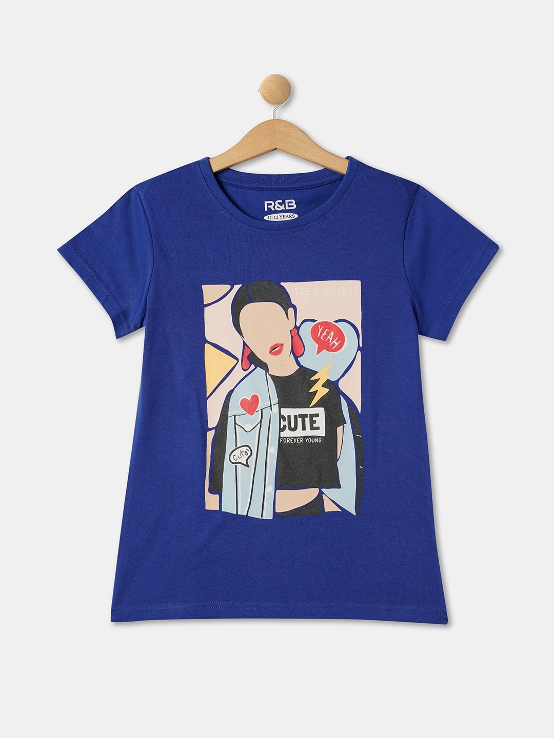 

R&B Girls Graphic Printed Cotton T-shirt, Blue