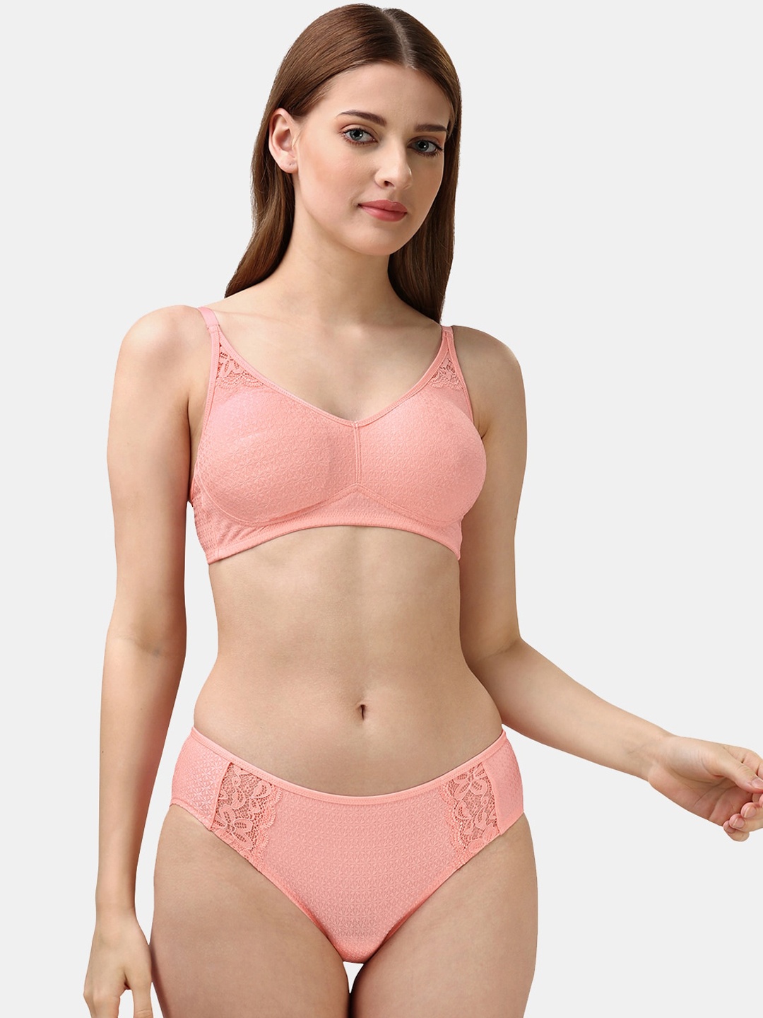 

Soie Self-Design Lace Lingerie Set, Pink