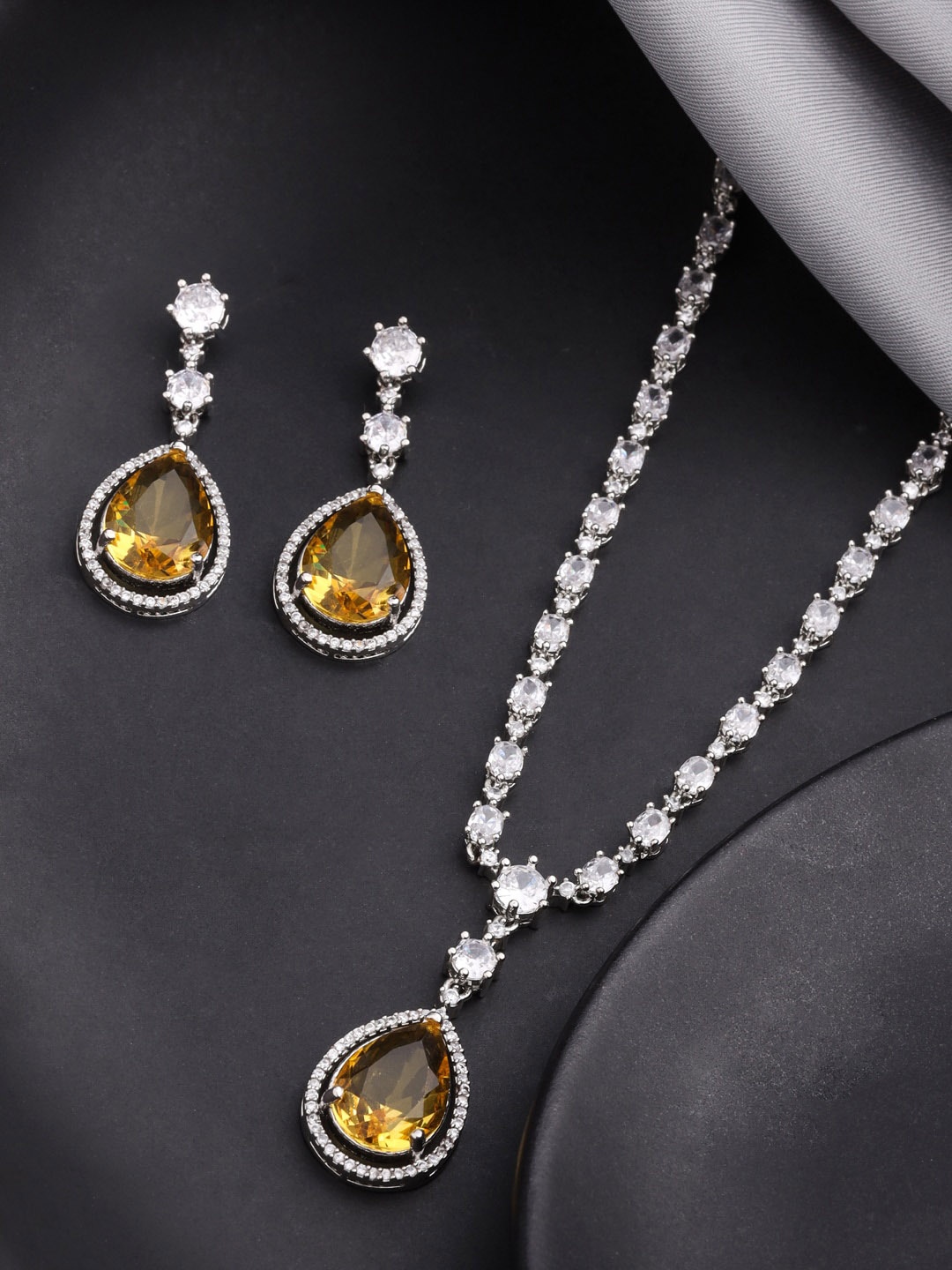 

VIRAASI Rhodium-Plated AD-Studded Jewellery Set, Silver