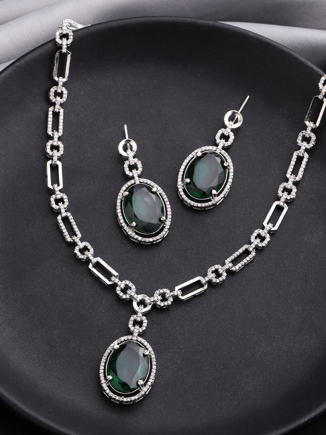

VIRAASI Rhodium-Plated AD-studded Jewellery Set, Silver