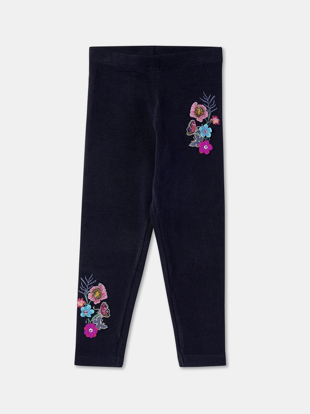 

R&B Girls Embroidered Regular Fit Cotton Track Pants, Blue