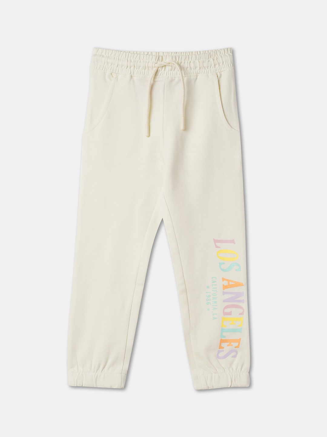 

R&B Girls Printed Regular Fit Mid-Rise Cotton Joggers, White