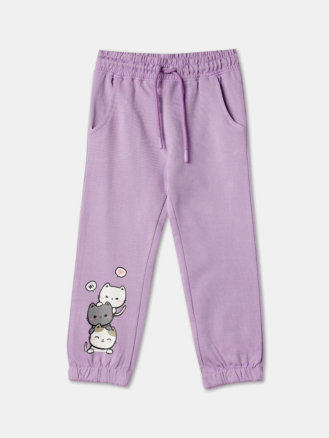 

R&B Girls Graphic Printed Cotton Joggers, Purple