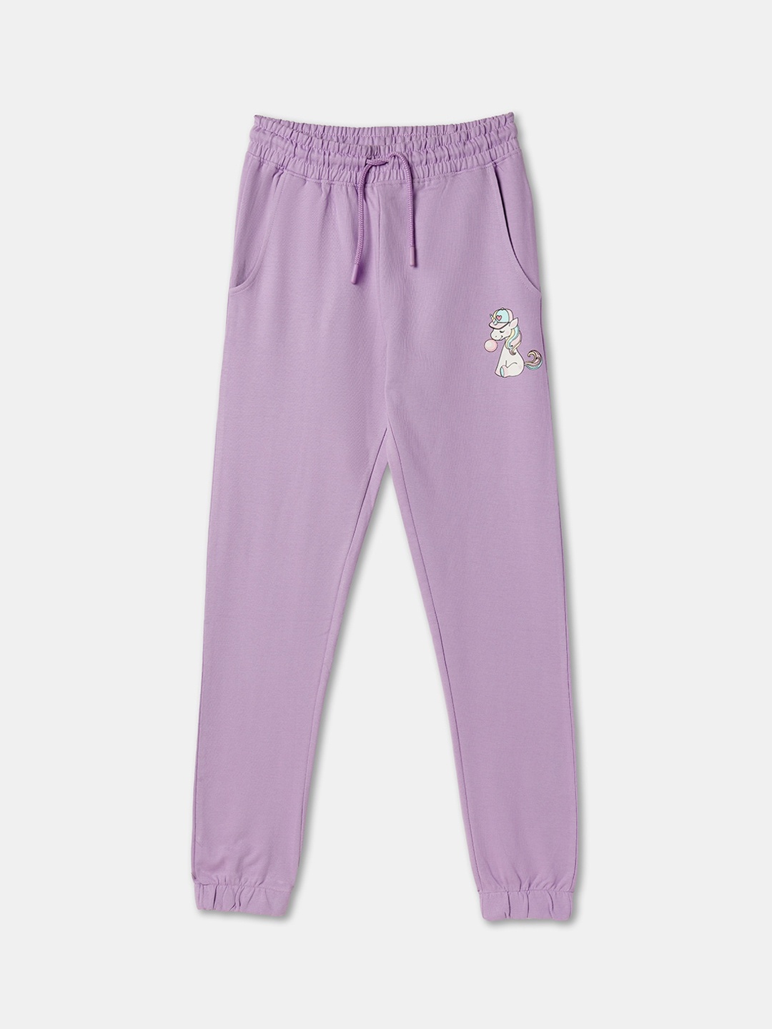 

R&B Girls Print Detail Cotton Mid-Rise Joggers, Purple