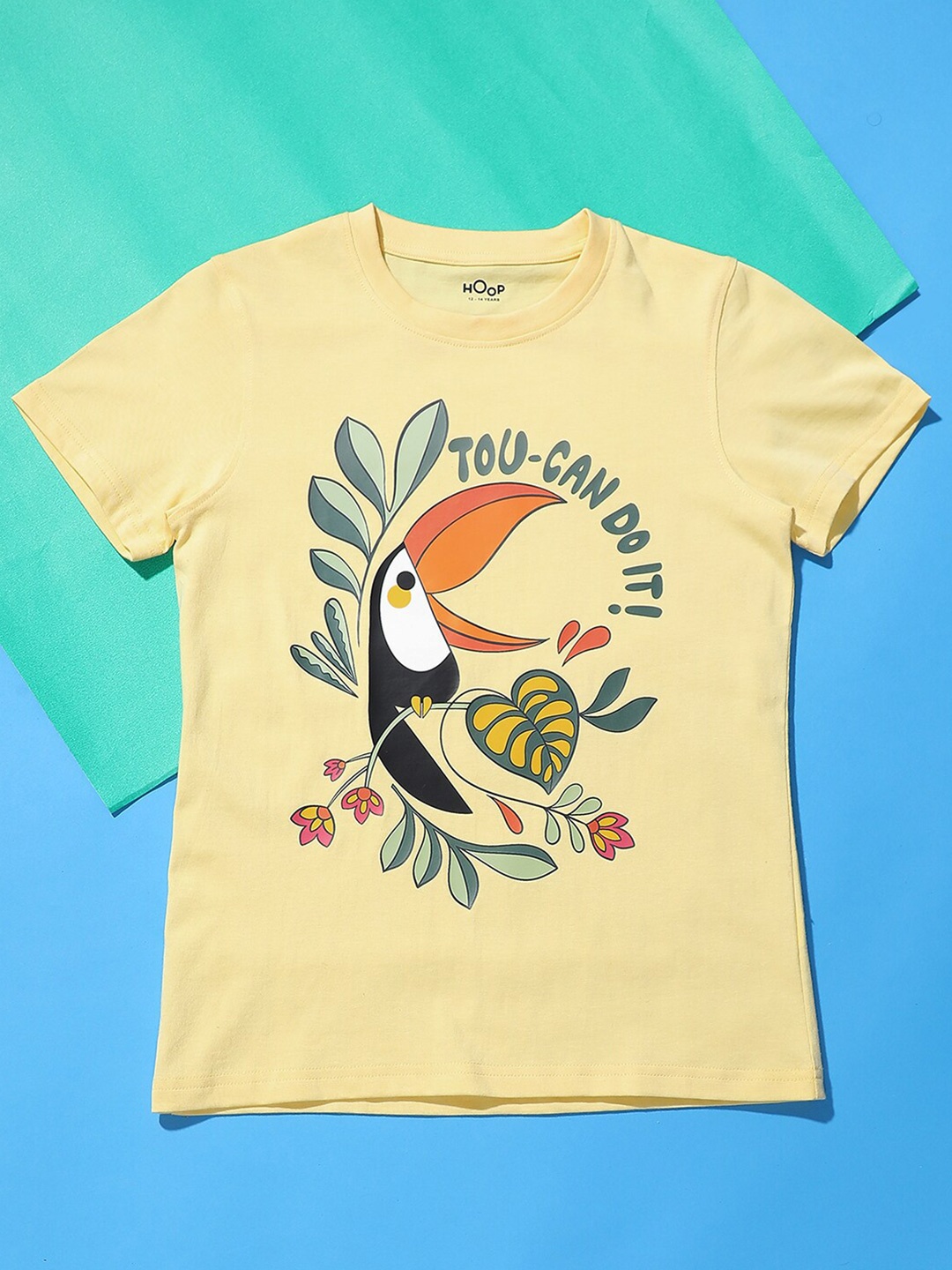 

Hoop Girls Graphic Printed Cotton T-shirt, Yellow