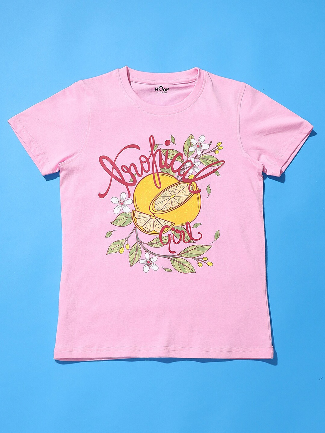 

Hoop Girls Graphic Printed Cotton T-shirt, Pink