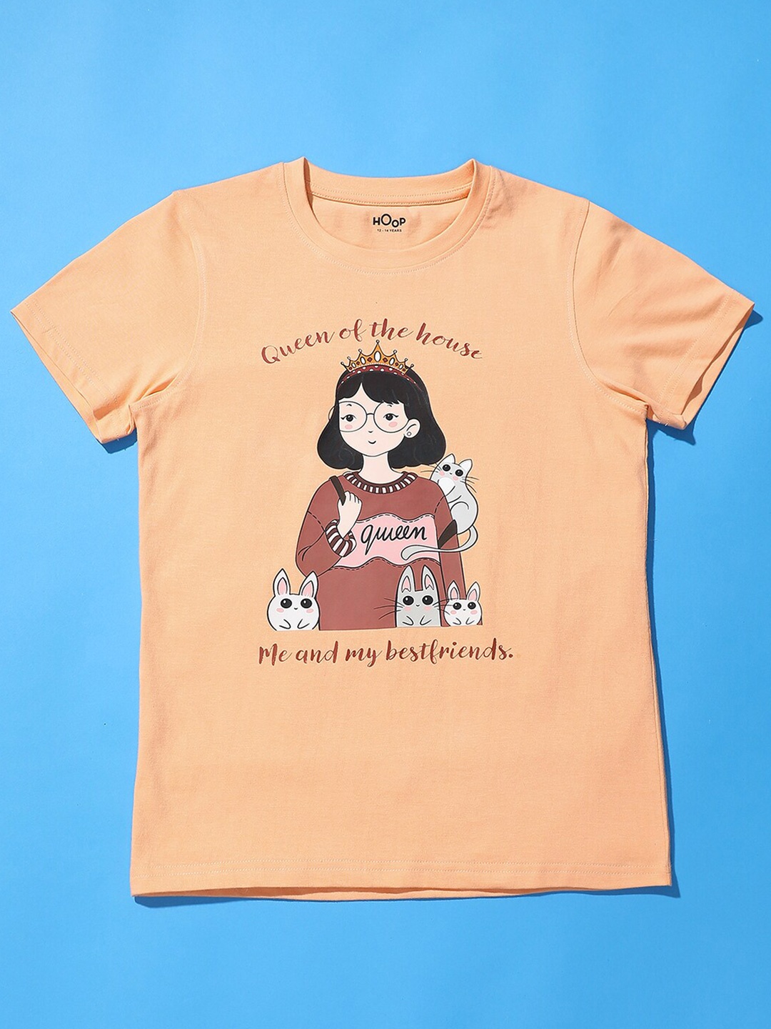 

Hoop Girls Printed Cotton T-shirt, Peach