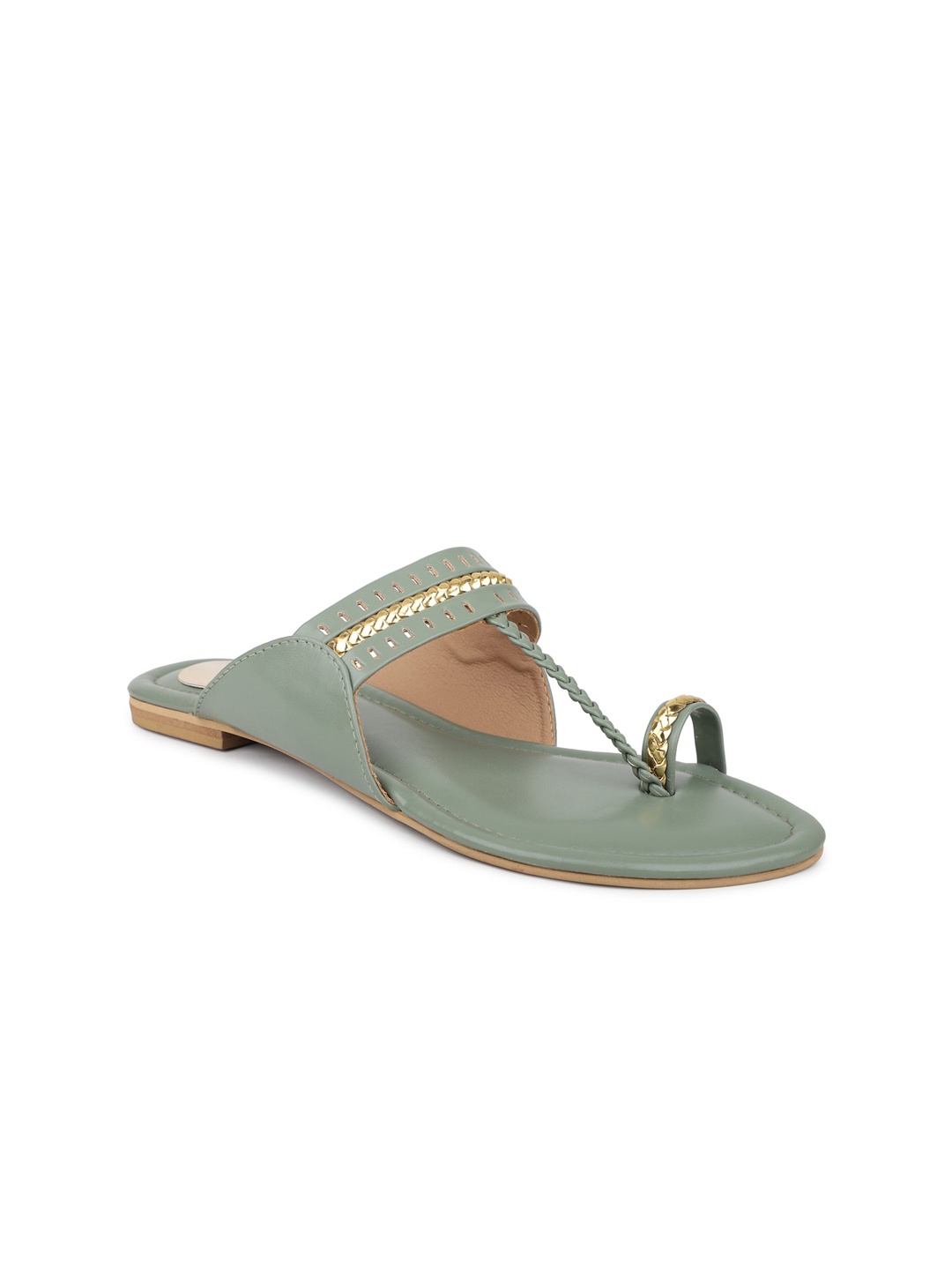 

Inc 5 Ethnic Braided One Toe Flats With Laser Cuts, Sea green