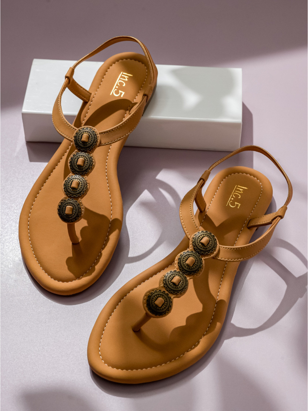 

Inc 5 Embellished T-Strap Flats, Beige