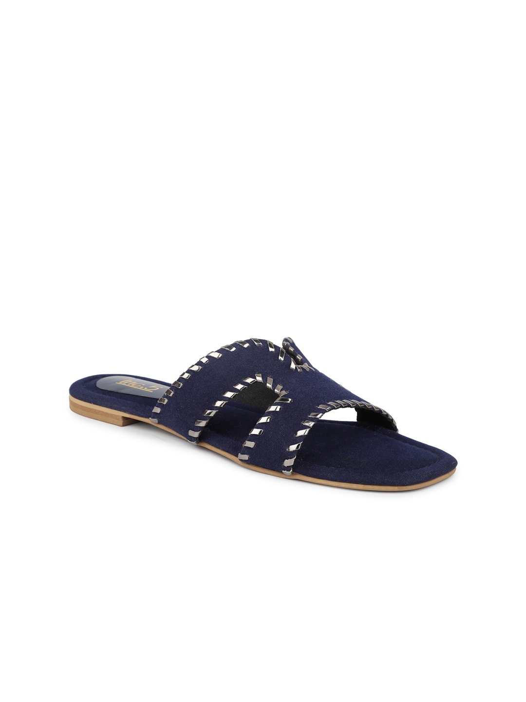 

Inc 5 Embellished Suede Open Toe Flats, Navy blue