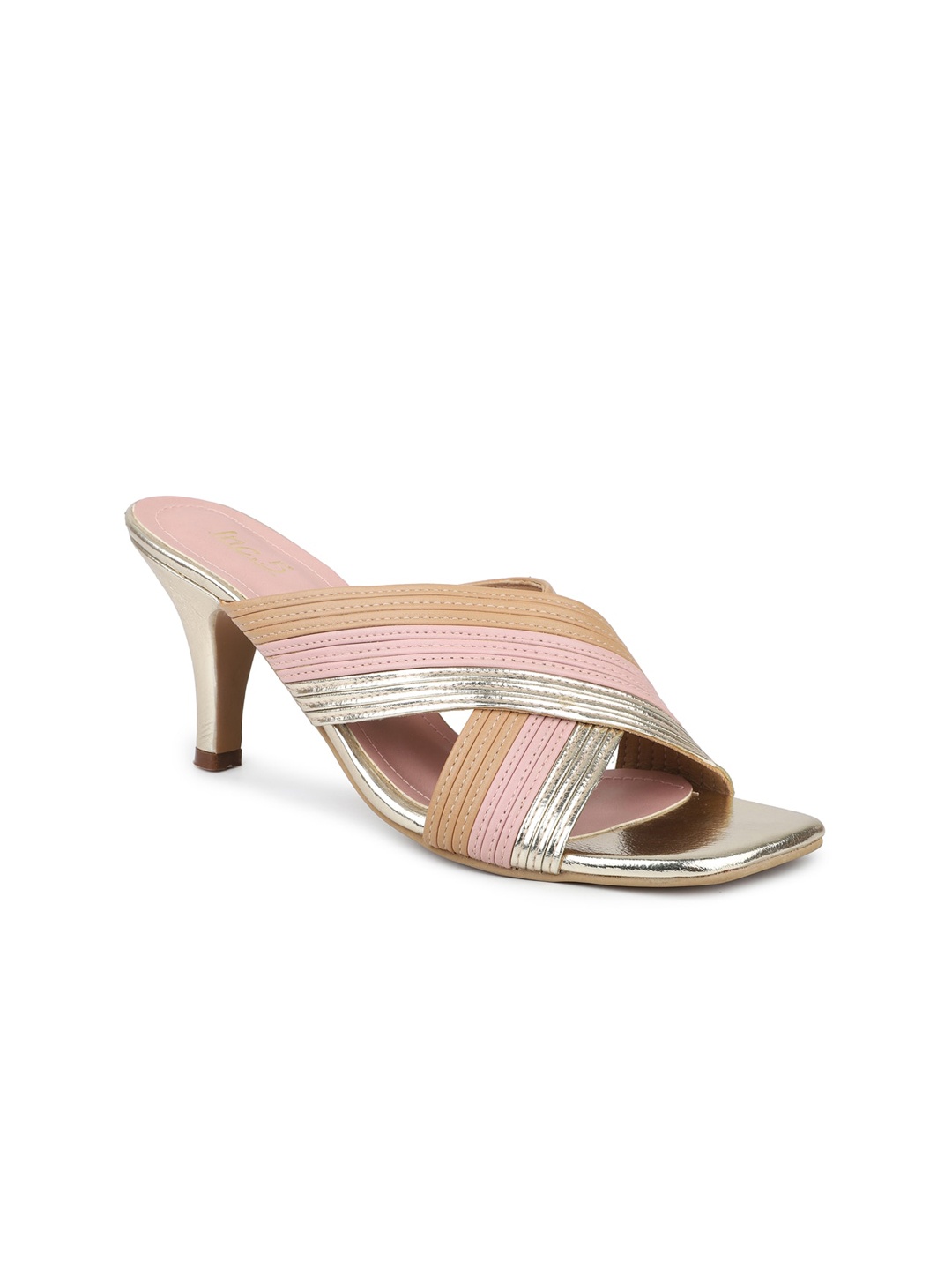 

Inc 5 Colourblocked Cross Strap Party Slim Heels, Gold