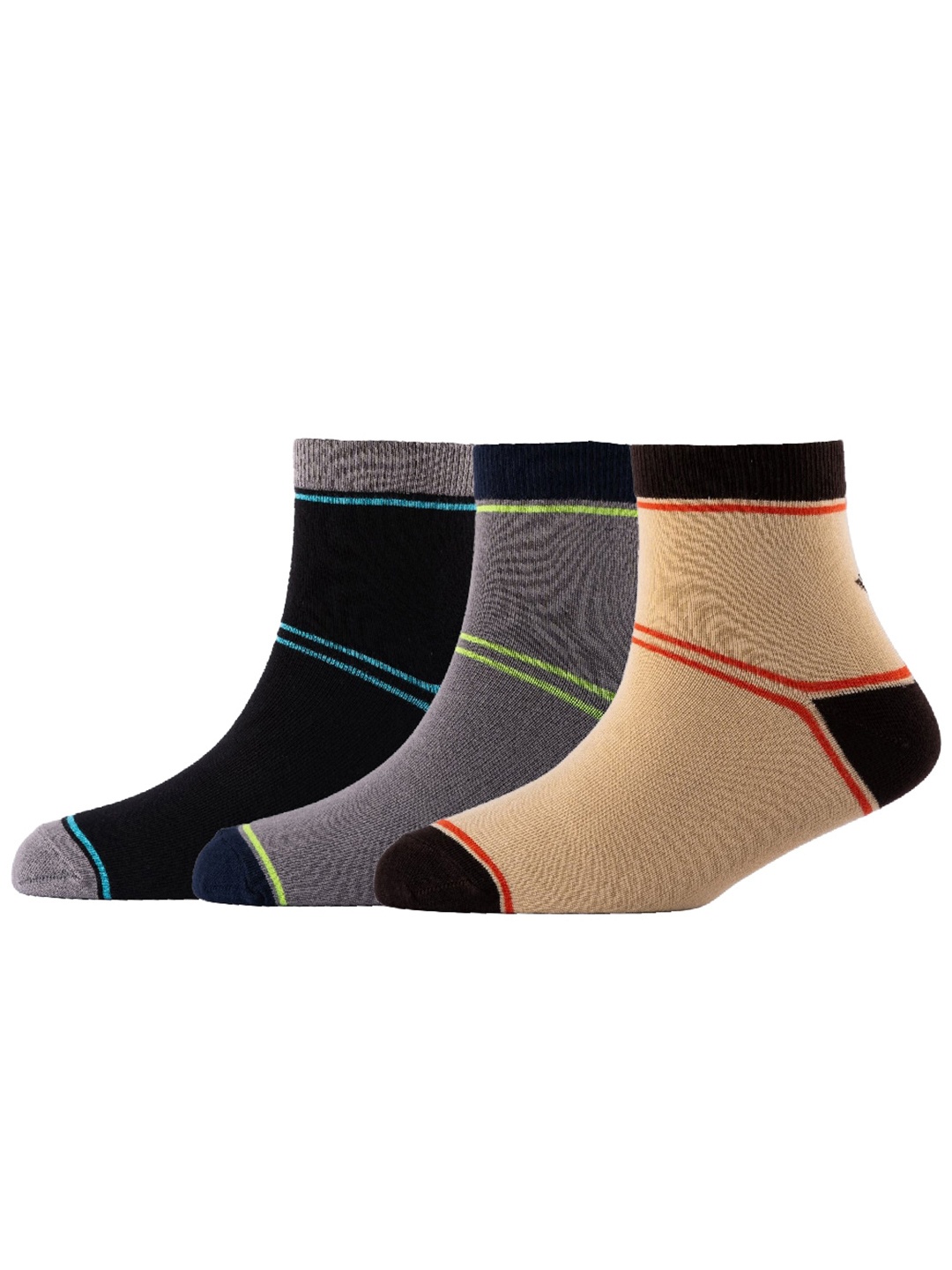 

Cotstyle Men Pack Of 3 Striped Pure Cotton Above Ankle-Length Socks, Beige