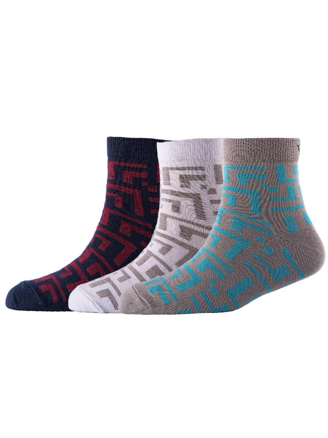 

Cotstyle Men Pack Of 3 Patterned Cotton Above Ankle Length Socks, Maroon