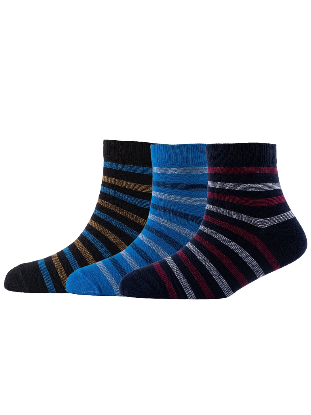 

Cotstyle Men Pack Of 3 Striped Cotton Above Ankle-Length Socks, Black