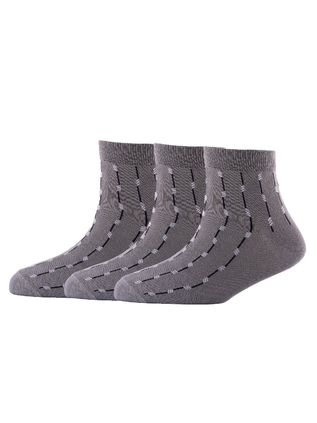 

Cotstyle Men Pack Of 3 Patterned Pure Cotton Above Ankle-Length Socks, Grey