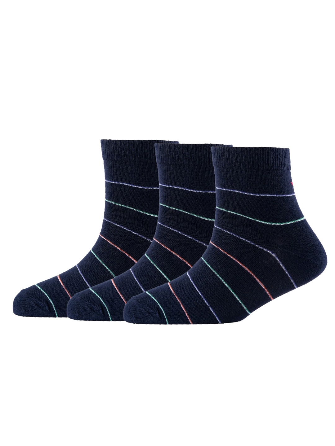 

Cotstyle Men Pack Of 3 Striped Cotton Above Ankle-Length Socks, Navy blue