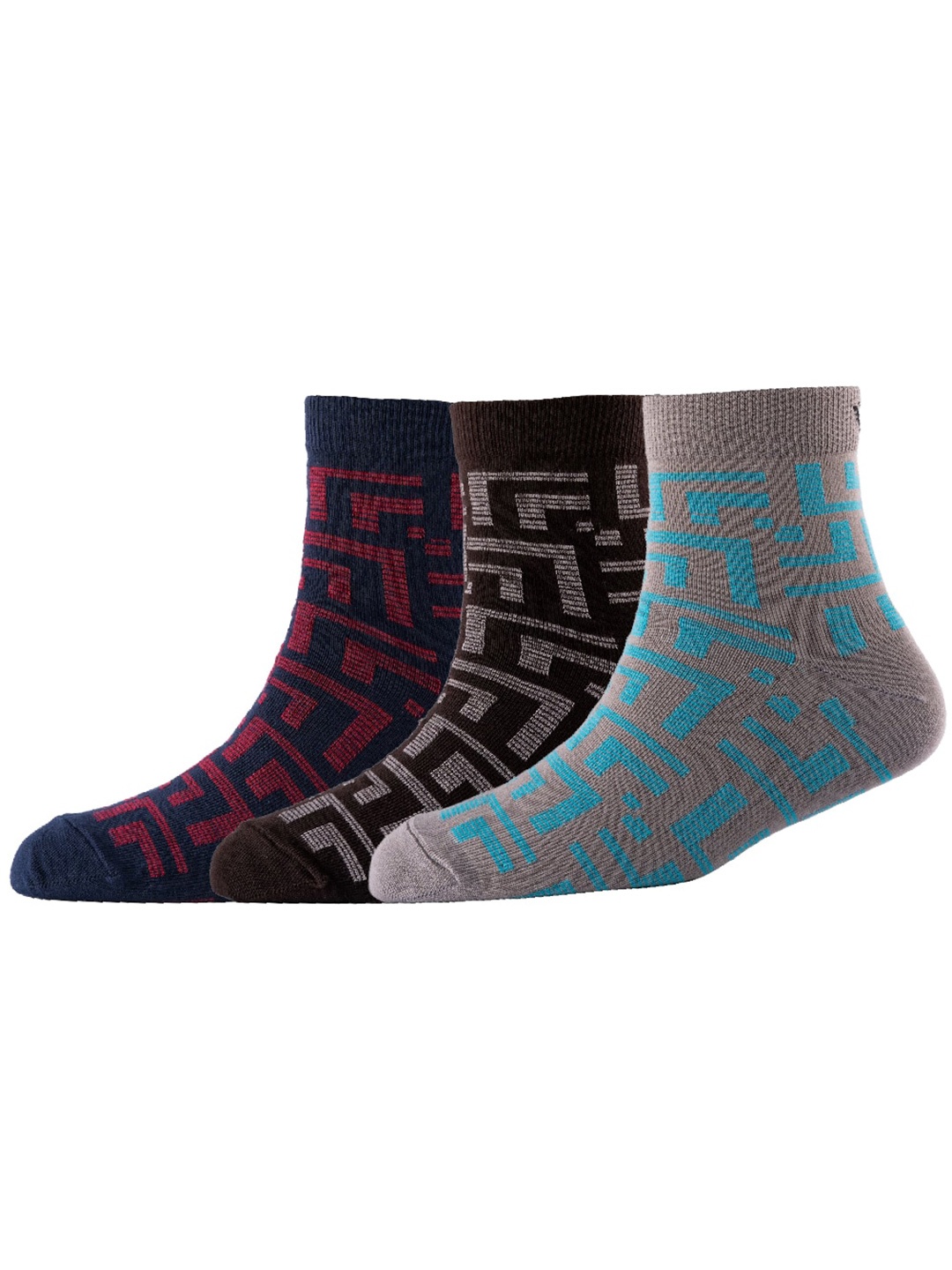 

Cotstyle Men Pack Of 3 Patterned Pure Cotton Above Ankle Socks, Grey
