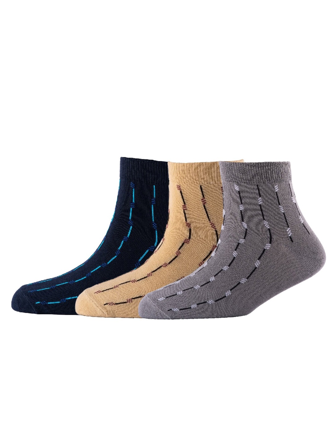 

Cotstyle Men Pack Of 3 Patterned Organic Cotton Above Ankle-Length Socks, Black