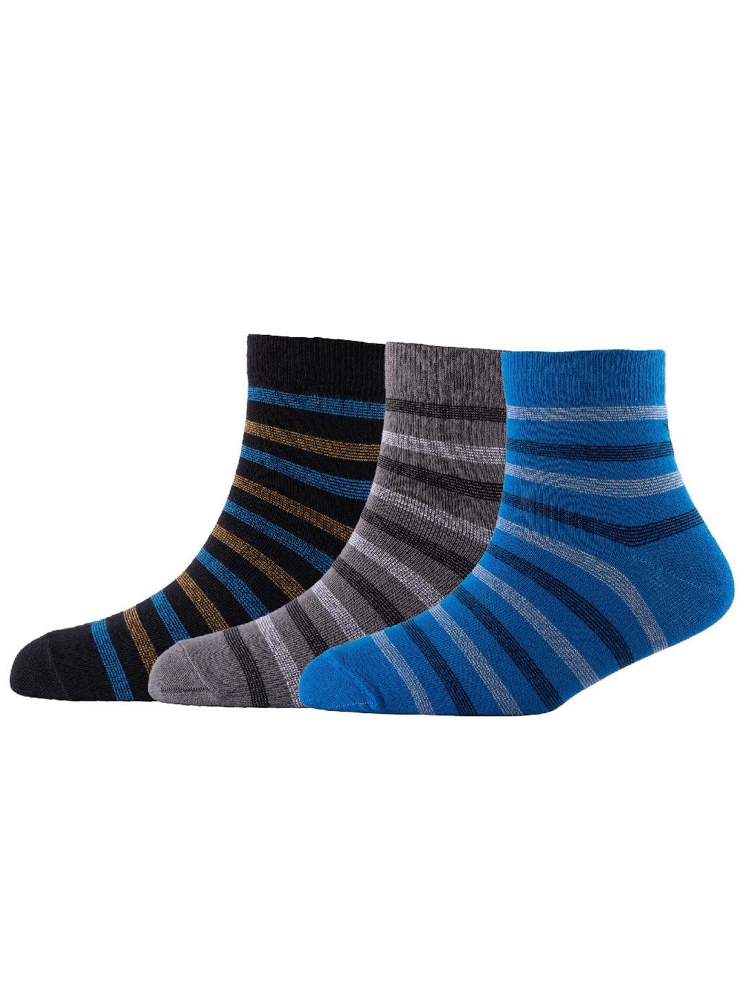 

Cotstyle Men Pack Of 3 Striped Pure Cotton Above Ankle Length Socks, Black
