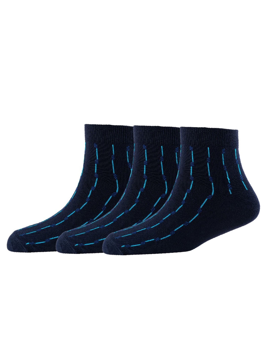 

Cotstyle Men Pack Of 3 Striped Pure Cotton Above Ankle-Length Socks, Navy blue