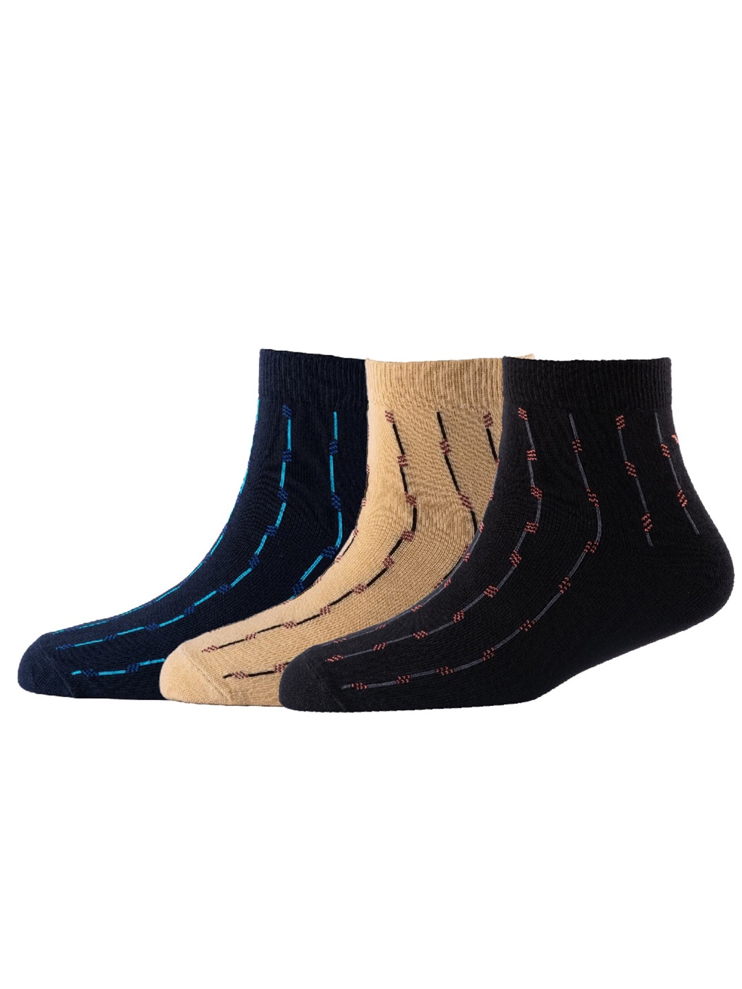 

Cotstyle Men Pack Of 3 Patterned Pure Cotton Above Ankle-Length Socks, Black