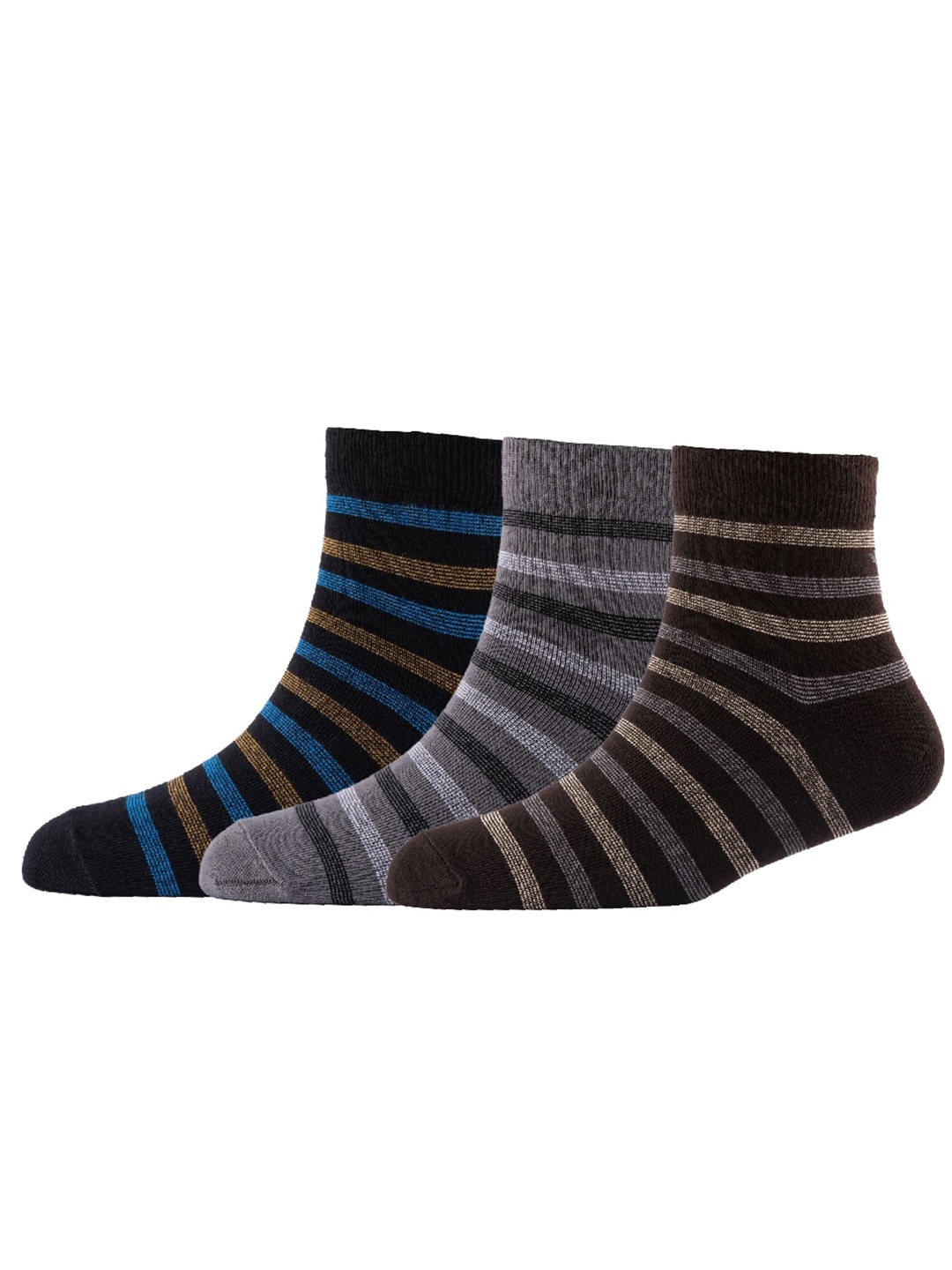 

Cotstyle Men Pack Of 3 Striped Pure Cotton Above Ankle-Length Socks, Black