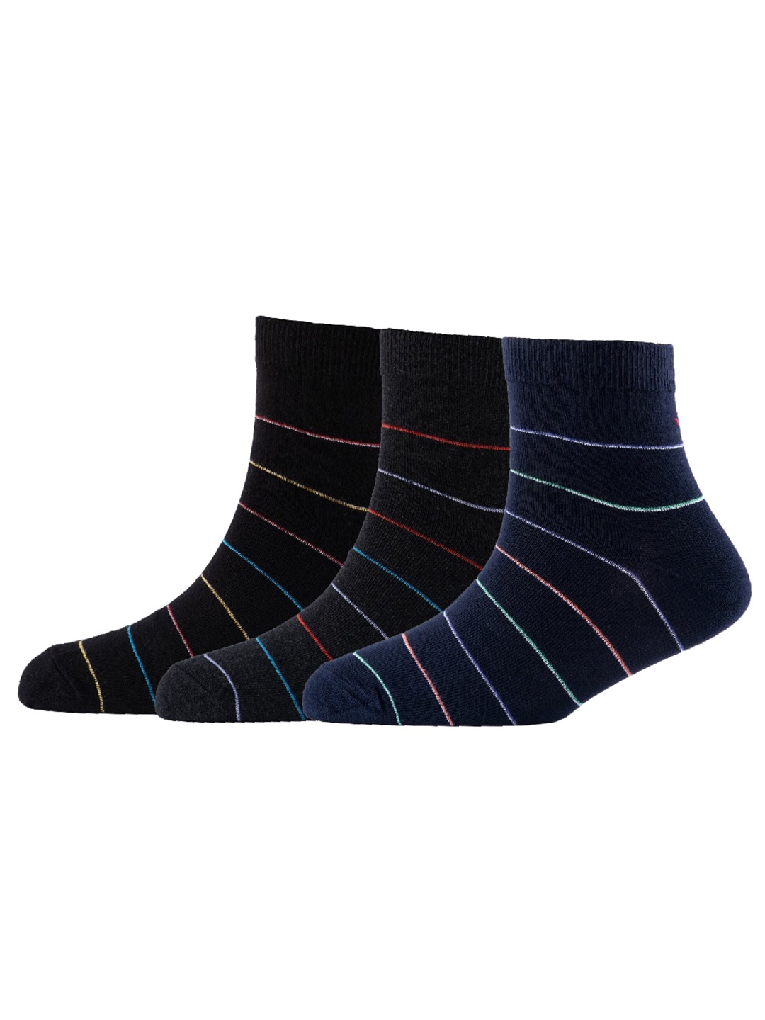 

Cotstyle Men Pack Of 3 Striped Pure Cotton Above Ankle-Length Socks, Black