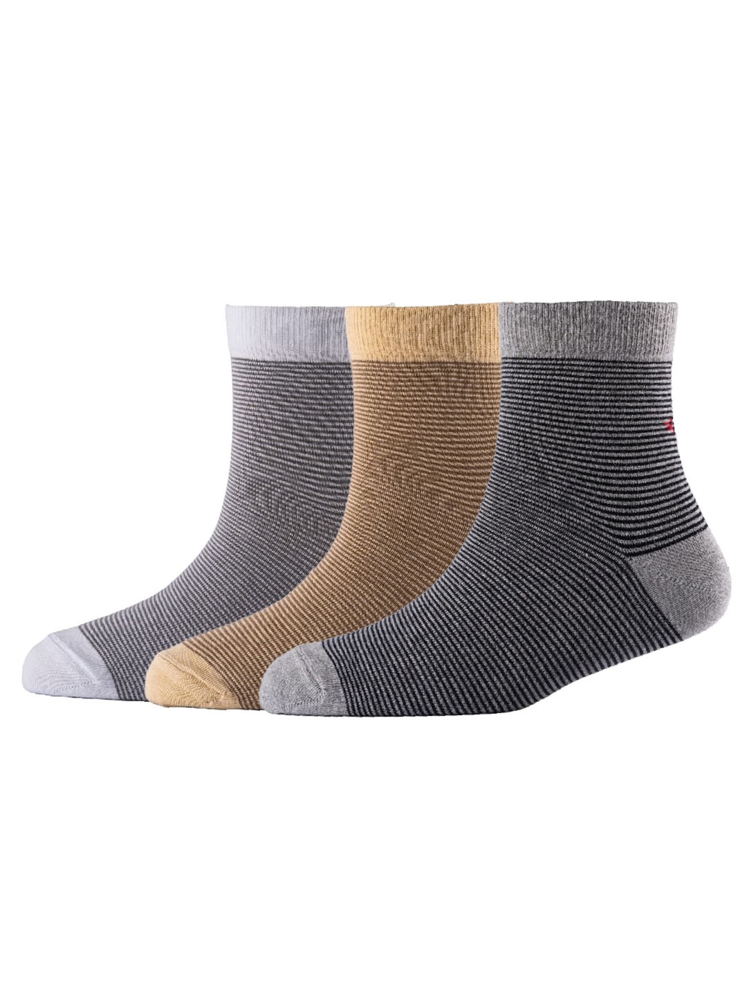 

Cotstyle Men Pack Of 3 Striped Cotton Above Ankle-Length Socks, Grey