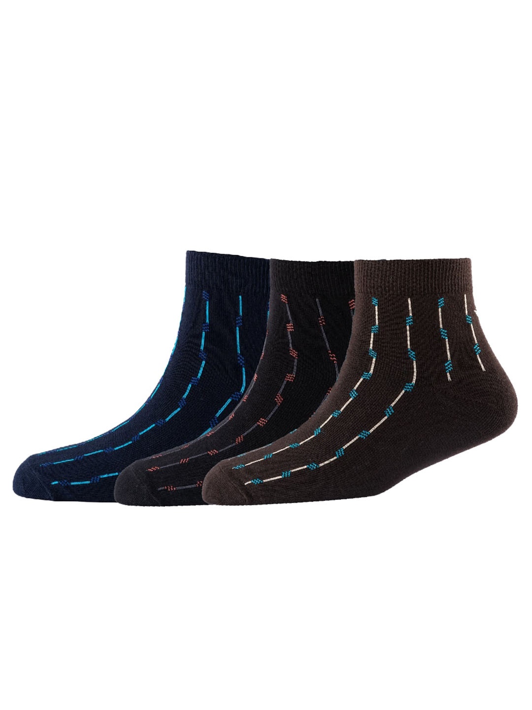 

Cotstyle Men Pack Of 3 Patterned Pure Cotton Above Ankle Length Socks, Black