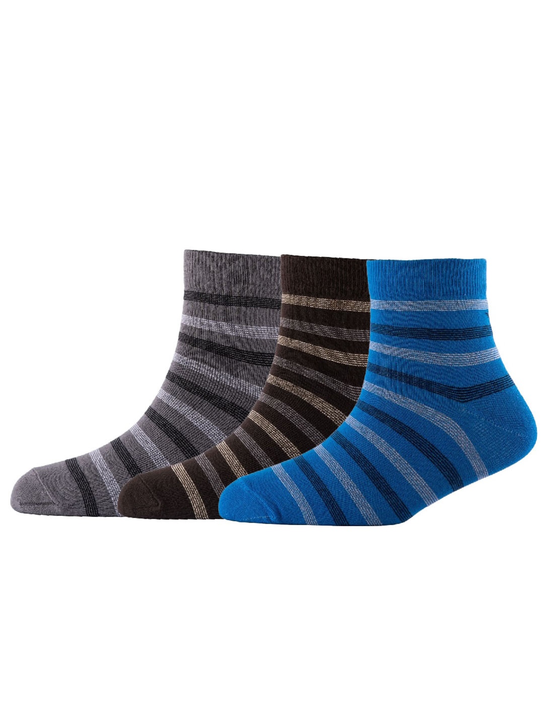 

Cotstyle Men Pack Of 3 Striped Pure Cotton Above Ankle-Length Socks, Black