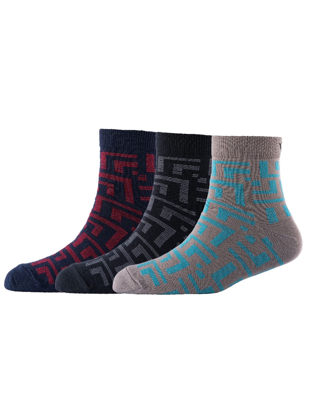 

Cotstyle Men Pack Of 3 Patterned Pure Cotton Above Ankle-Length Socks, Red