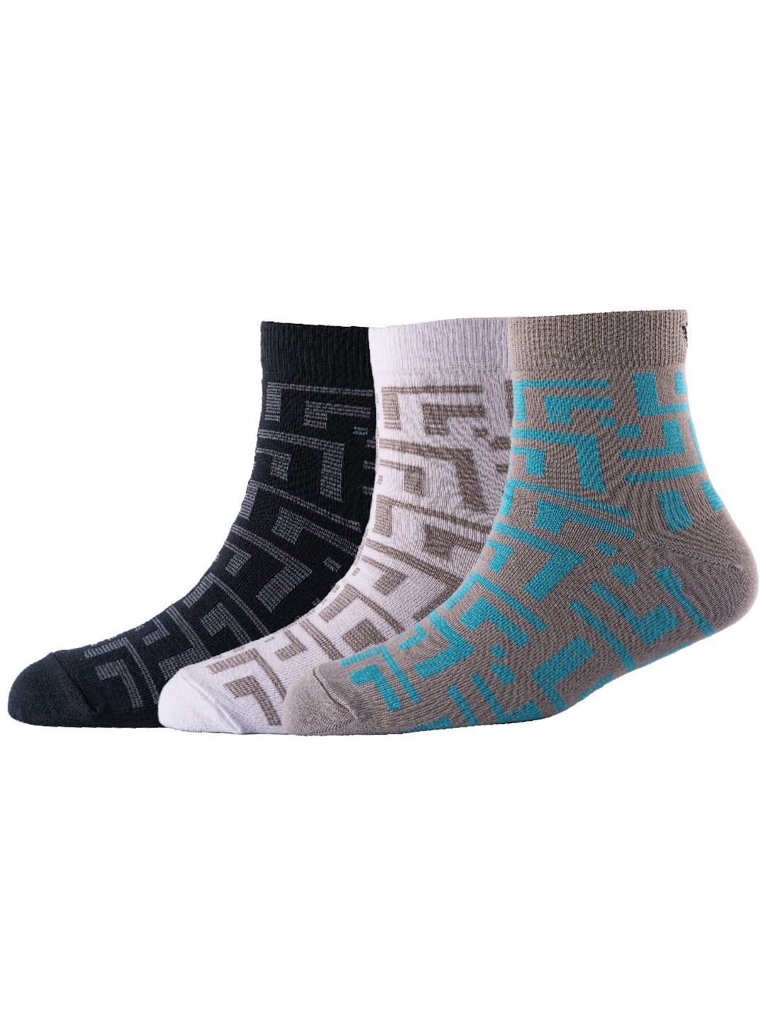 

Cotstyle Men Pack Of 3 Patterned Pure Cotton Above Ankle-Length Socks, Black
