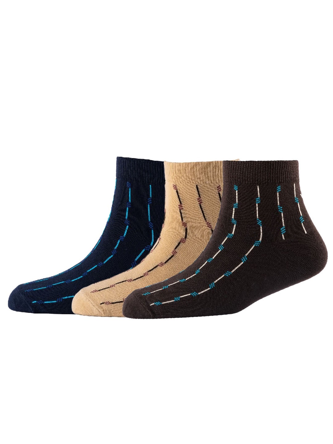 

Cotstyle Men Pack Of 3 Patterned Pure Cotton Above Ankle-Length Socks, Navy blue