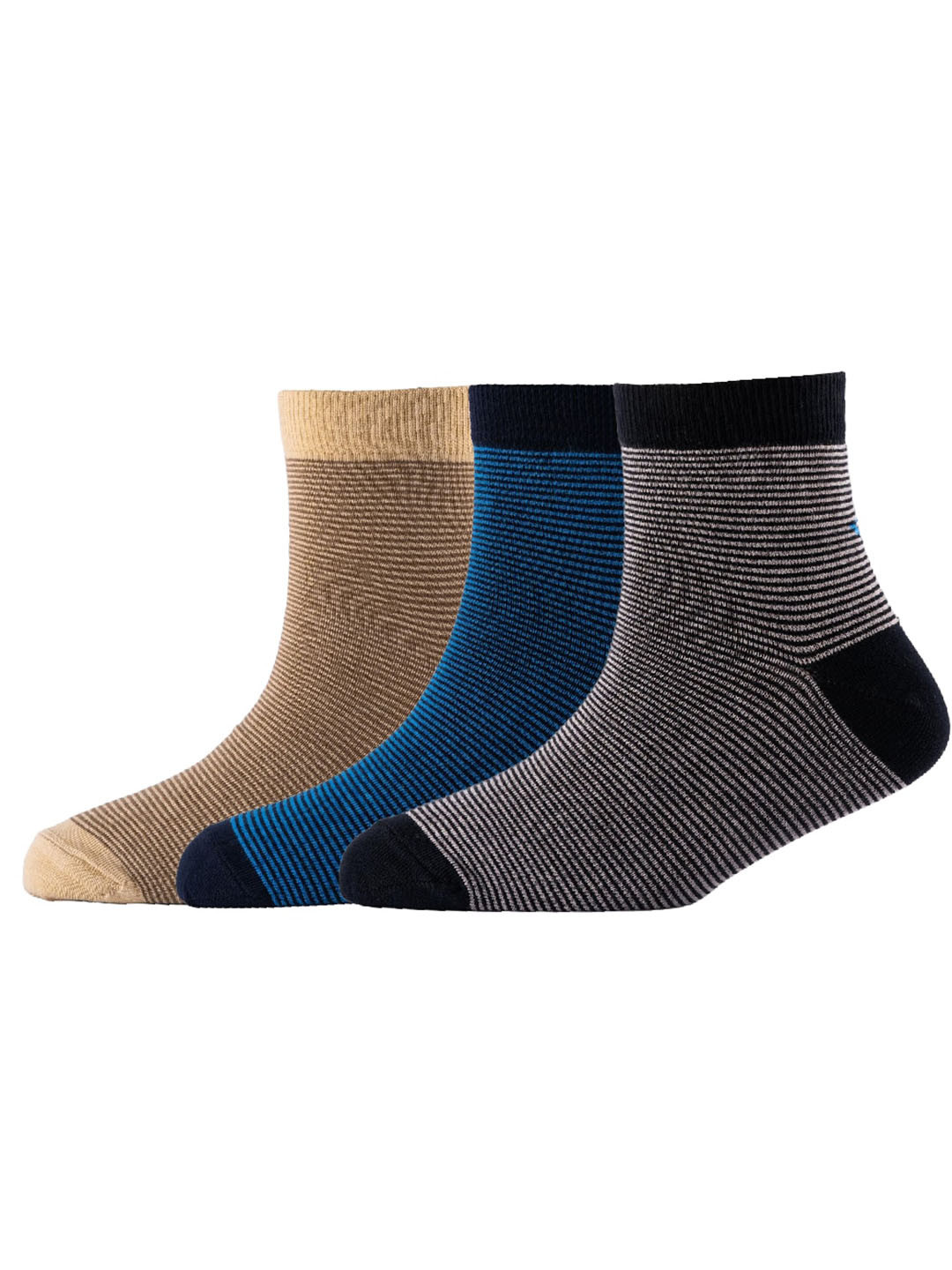 

Cotstyle Men Pack Of 3 Striped Pure Cotton Above Ankle-Length Socks, Black
