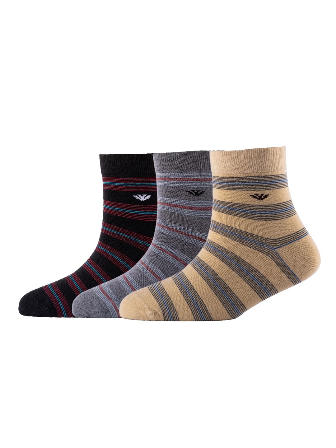 

Cotstyle Men Pack Of 3 Striped Cotton Above Ankle-Length Socks, Black