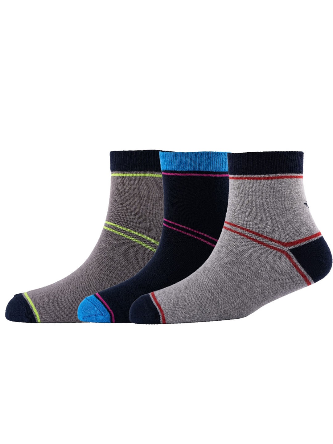 

Cotstyle Men Pack Of 3 Patterned Pure Cotton Above Ankle Socks, Grey