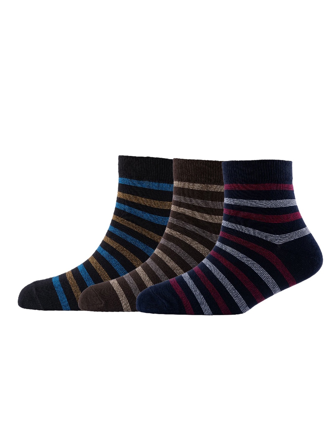 

Cotstyle Men Pack Of 3 Striped Cotton Above Ankle-Length Socks, Black
