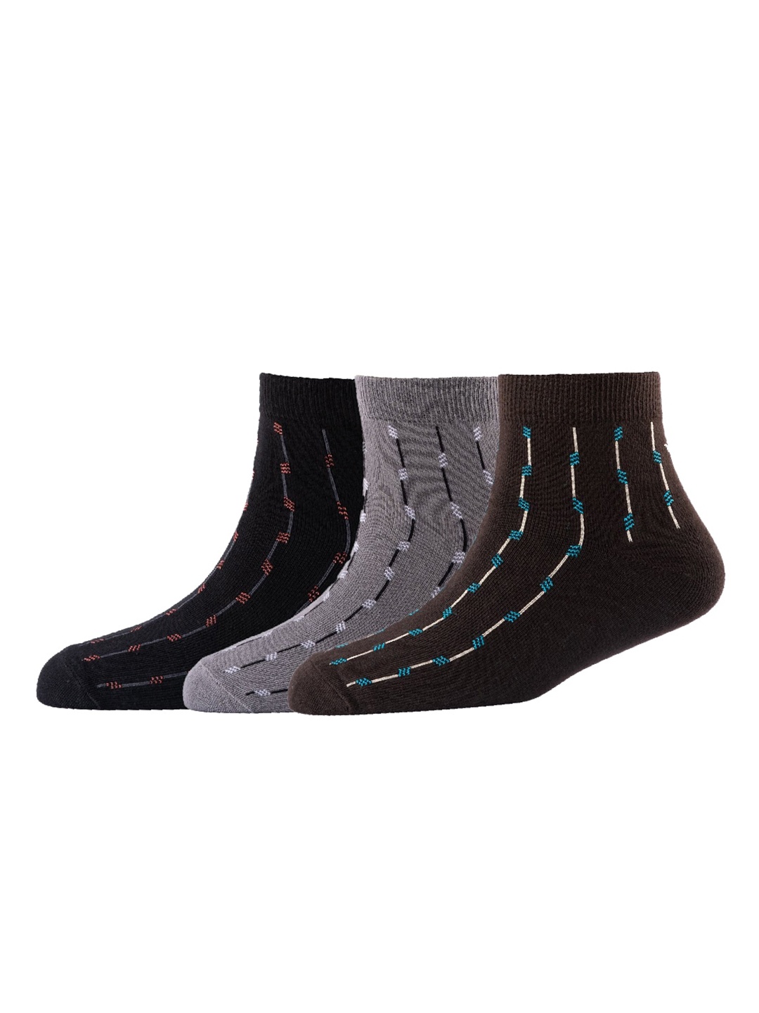 

Cotstyle Men Pack Of 3 Patterned Pure Cotton Above Ankle-Length Socks, Black