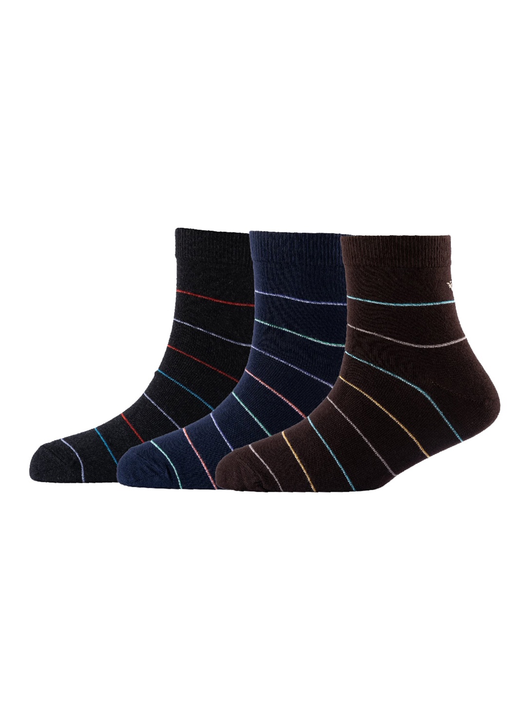 

Cotstyle Men Pack Of 3 Striped Pure Cotton Above Ankle-Length Socks, Black