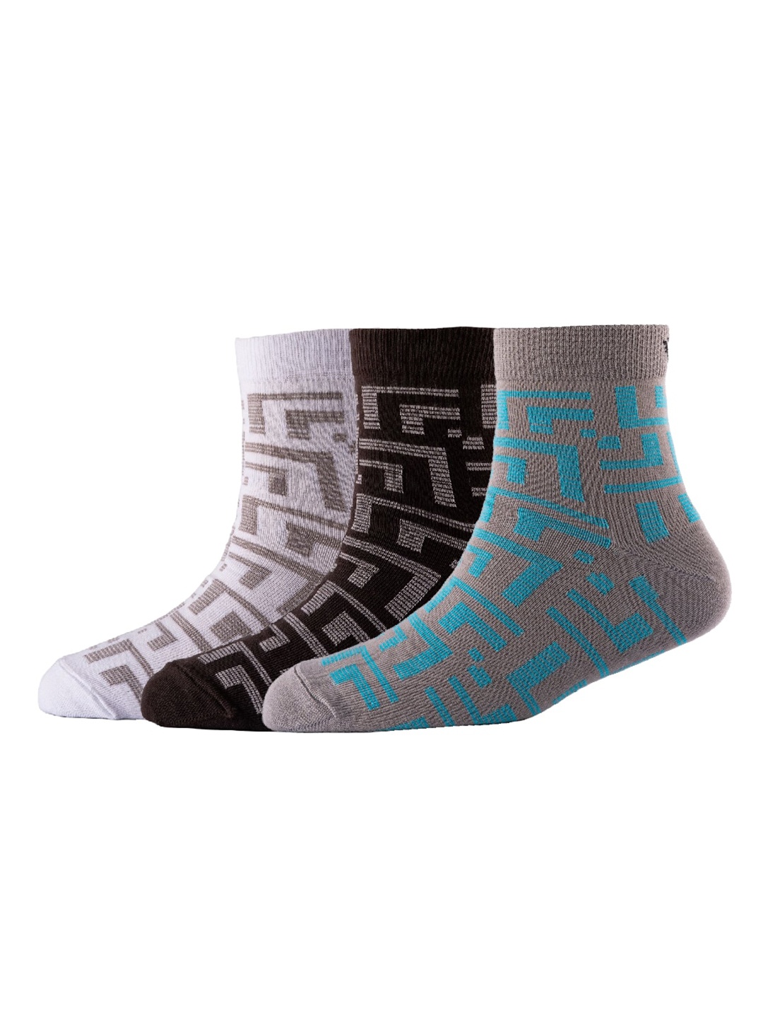 

Cotstyle Men Pack Of 3 Patterned Pure Cotton Above Ankle-Length Socks, Black