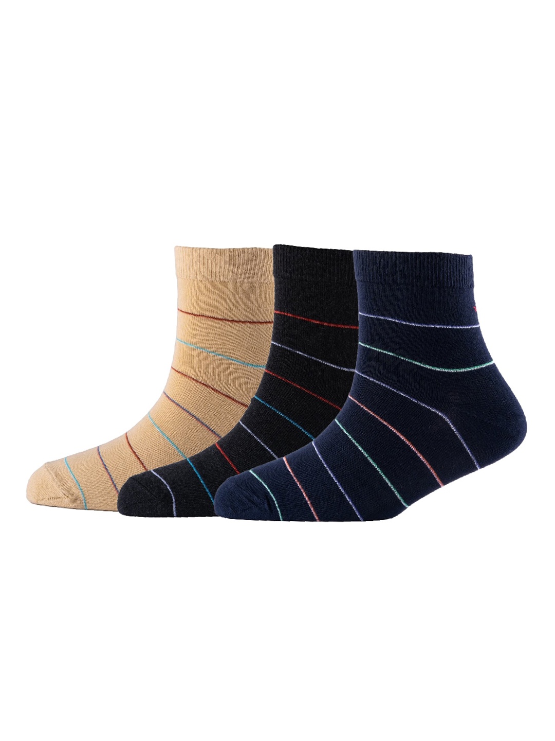 

Cotstyle Men Pack Of 3 Striped Pure Cotton Ankle Length Socks, Navy blue