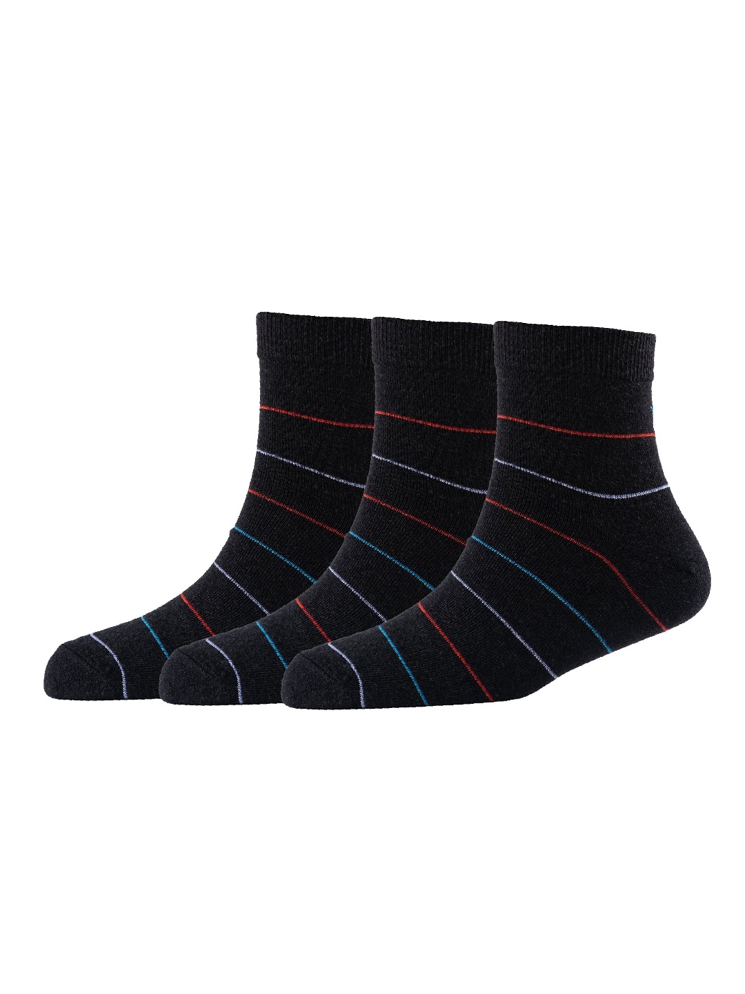 

Cotstyle Men Pack Of 3 Striped Cotton Above Ankle-Length Socks, Black