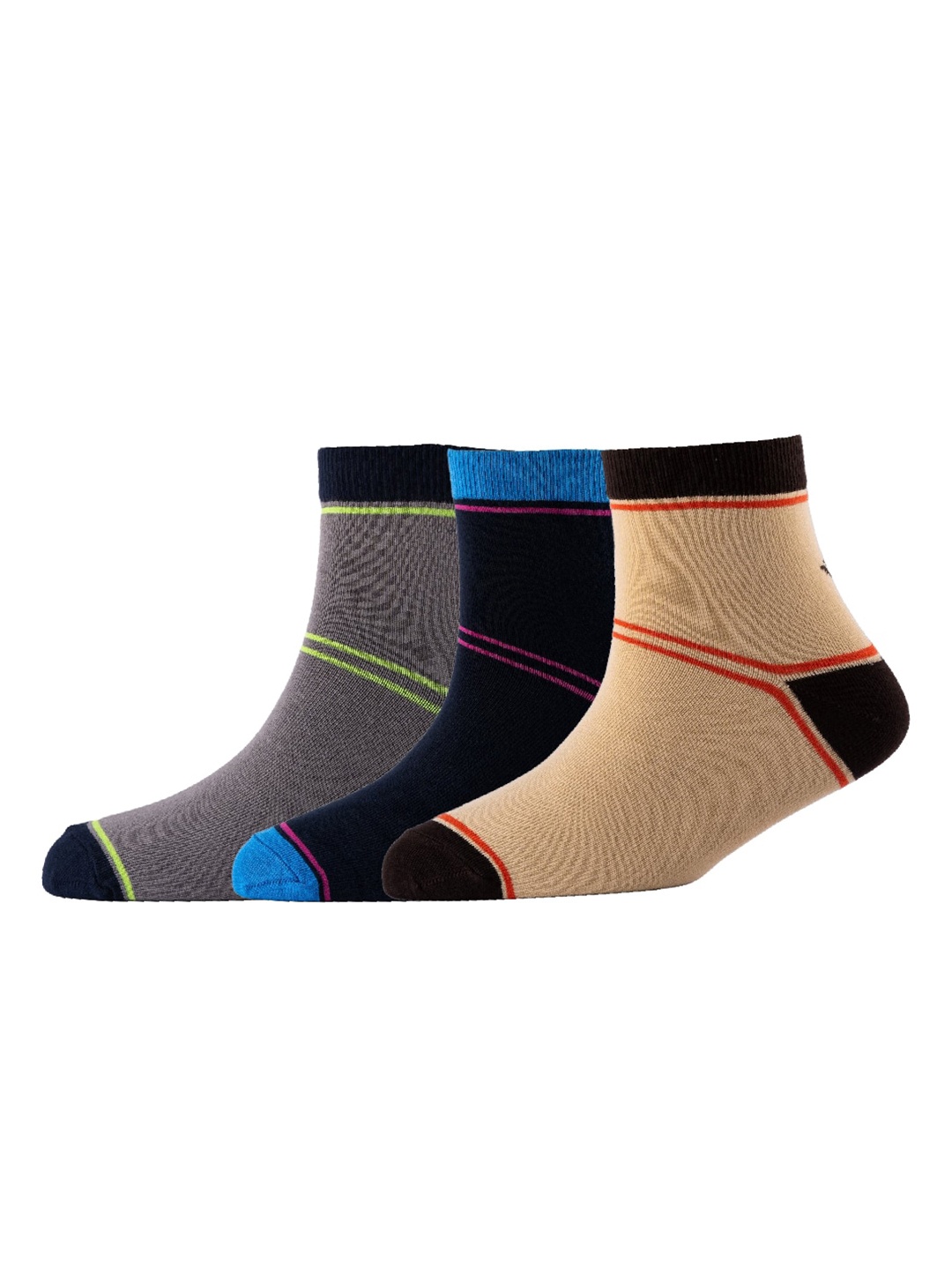 

Cotstyle Men Pack Of 3 Patterned Pure Cotton Above Ankle-Length Socks, Black