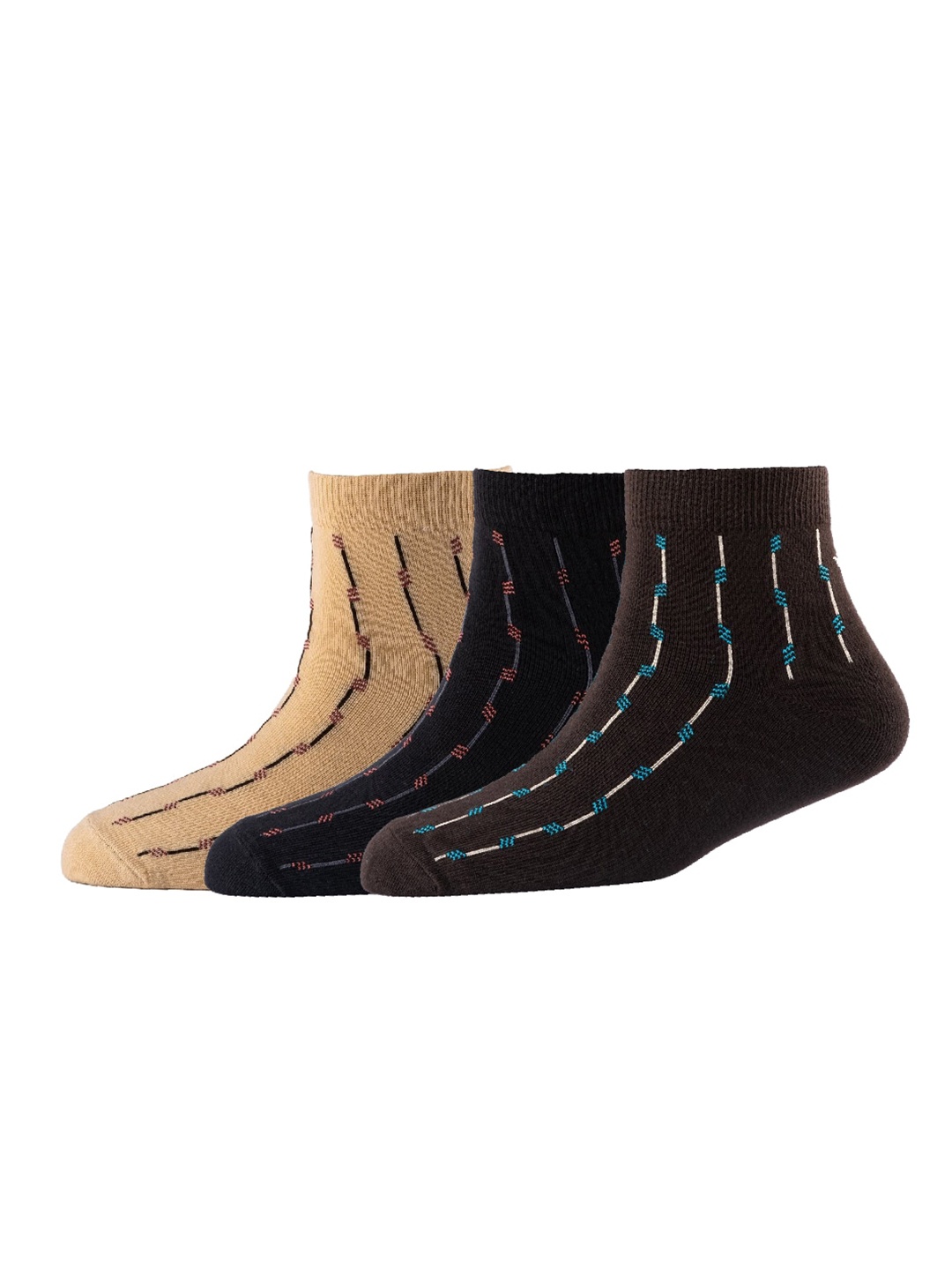 

Cotstyle Men Pack Of 3 Patterned Pure Cotton Above Ankle Length Socks, Black
